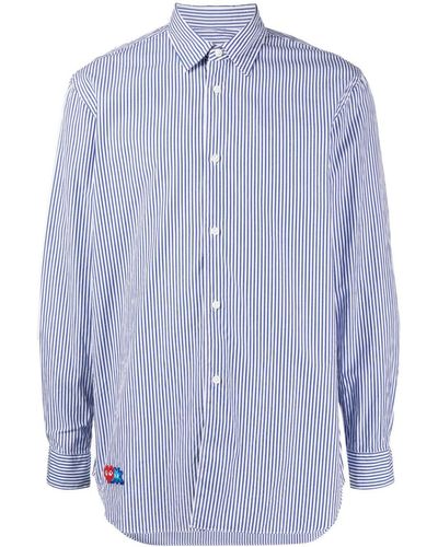 COMME DES GARÇONS PLAY X Invader Pixel-Patch Striped Cotton Shirt - Blue