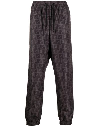 Fendi Ff-motif Straight-leg Track Trousers - Grey