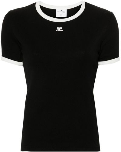 Courreges Logo-Patch Contrasting-Trim T-Shirt - Black