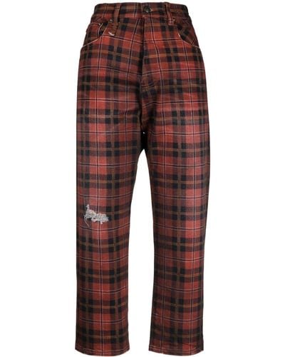 R13 Check-pattern Cropped Pants - Red