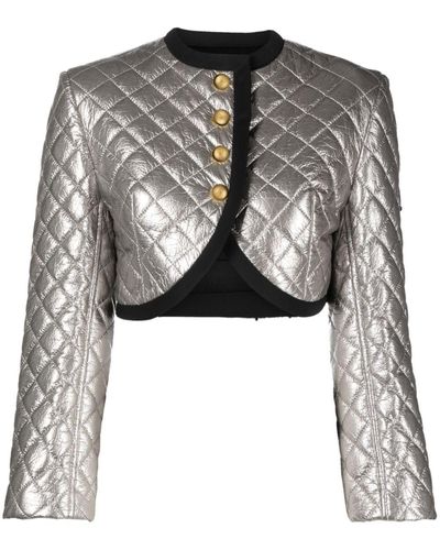 George Keburia Metallic-Finish Quilted Cropped Jacket - Black