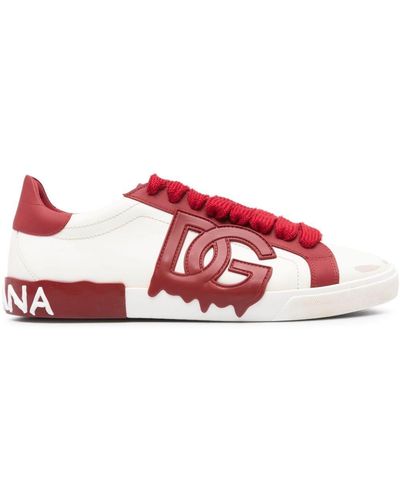 Dolce & Gabbana Portofino Leather Trainers - Red