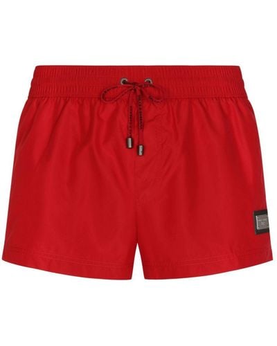 Dolce & Gabbana Logo-Plaque Swim Shorts - Red