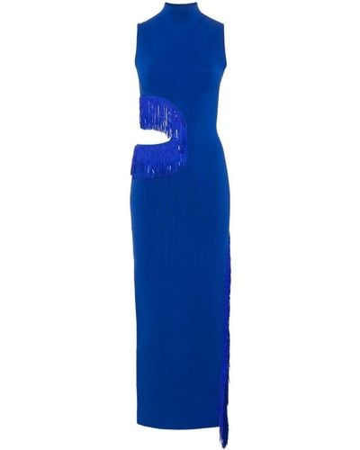 Galvan London Beaded Nova Ribbed Maxi Dress - Blue
