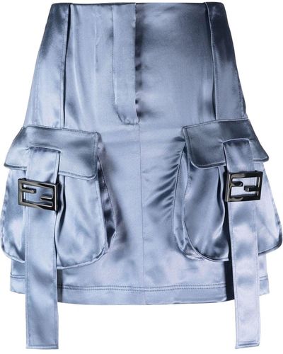 Fendi Cargo Pockets Satin Mini Skirt - Blue