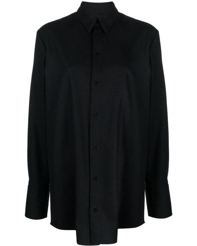La Collection Button-Up Virgin Wool Shirt - Black