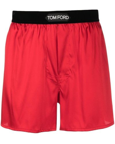 Tom Ford Logo-waist Satin Boxers - Red