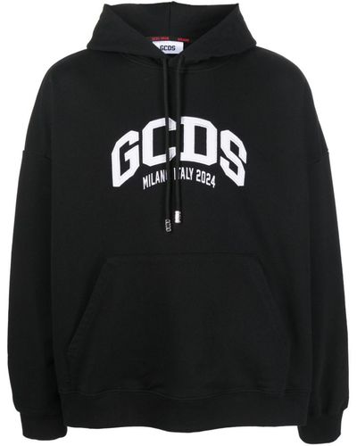 Gcds Lounge Logo Cotton Hoodie - Black