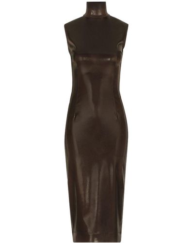 Dolce & Gabbana Coated High-Neck Midi Dress - Brown