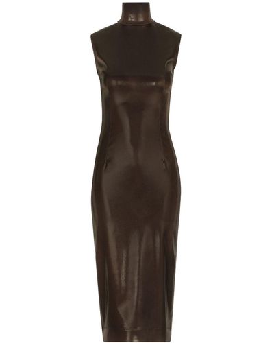 Dolce & Gabbana Satin Midi Dress - Brown