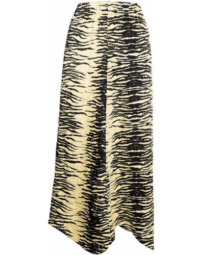 Ganni Zebra-print Midi Skirt - Yellow