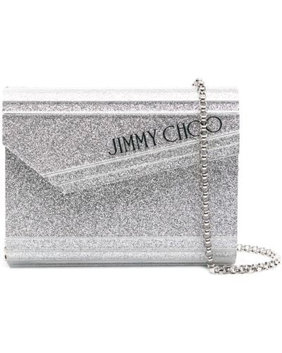 Jimmy Choo Compact Clutch Bag With Chain And Logo Detail - Gray