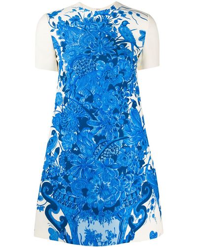 Valentino Floral Print Short-sleeve Dress - Blue