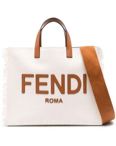 Fendi Jacquard-Logo Canvas Tote Bag - Natural