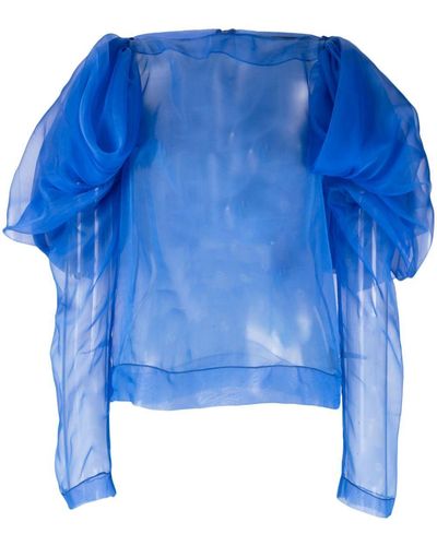 PAULA CANOVAS DEL VAS Gathered-Detailing Silk Blouse - Blue