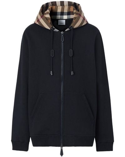 Burberry Check-Pattern Zip-Up Hoodie - Blue