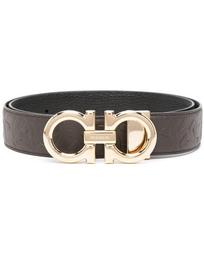 Ferragamo Monogram-Embossed Leather Belt - Black