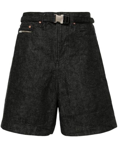Sacai Belted Denim Shorts - Black