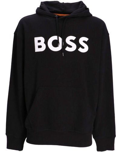 BOSS Logo-Print Cotton Hoodie - Black
