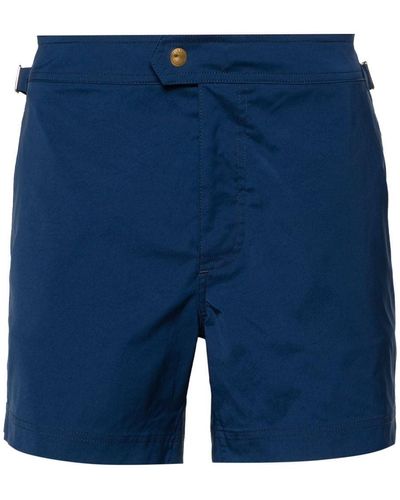 Tom Ford Logo-Buckle Compact-Poplin Swim Shorts - Blue