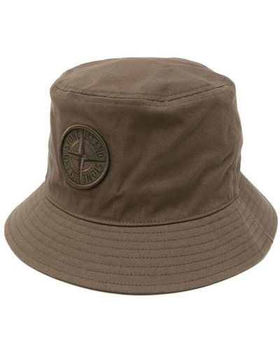 Stone Island Compass-Motif Cotton Bucket Hat - Brown