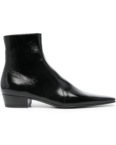 Saint Laurent 35Mm Patent-Leather Ankle Boots - Black