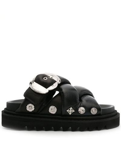 Toga Stud-Embellishment Leather Platform Sandals - Black