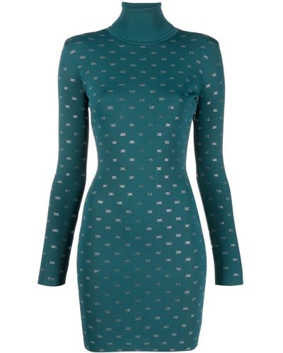 Elisabetta Franchi Crystal-Embellished Ribbed Minidress - Green