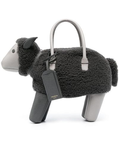 Thom Browne Sheep Shearling Tote Bag - Black