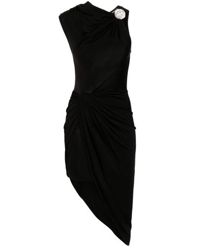 David Koma Crystal Balls And Ruched Mesh Midi Dress - Black