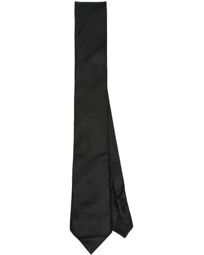 Saint Laurent Striped Silk Tie - Black