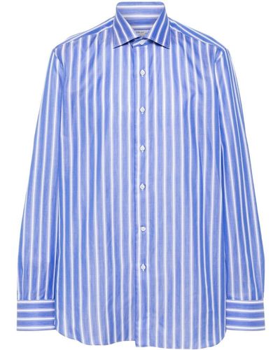 Fray Striped Cotton Shirt - Blue