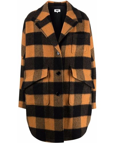 MM6 by Maison Martin Margiela Checked Single-breasted Coat - Brown
