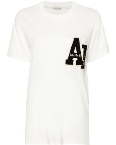 Anine Bing Logo-Appliqué Cotton T-Shirt - White