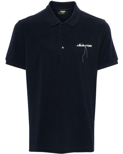 Fendi Logo-Embroidered Cotton Polo Shirt - Blue