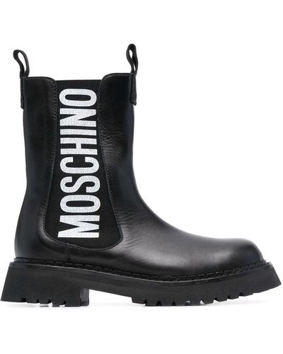 Moschino Logo Leather Ankle Boots - Black