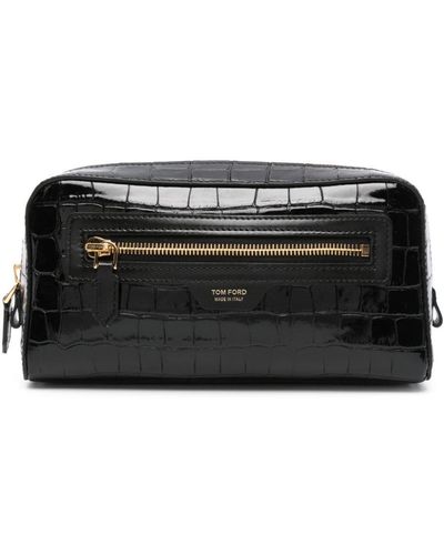 Tom Ford Crocodile-Embossed Leather Clutch Bag - Black