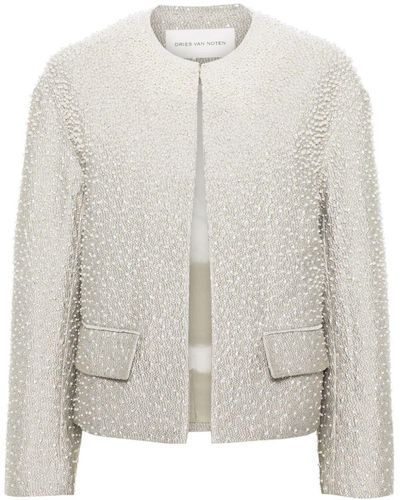 Dries Van Noten Pearl-Embellished Bouclé Jacket - White