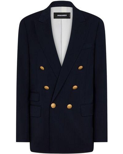 DSquared² Double-Breasted Virgin Wool Blazer - Blue
