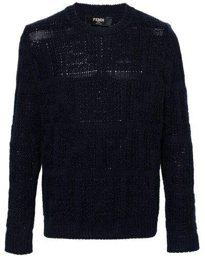 Fendi Ff Chunky-Knit Jumper - Blue