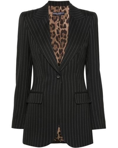 Dolce & Gabbana Pinstriped Single-Breasted Blazer - Black
