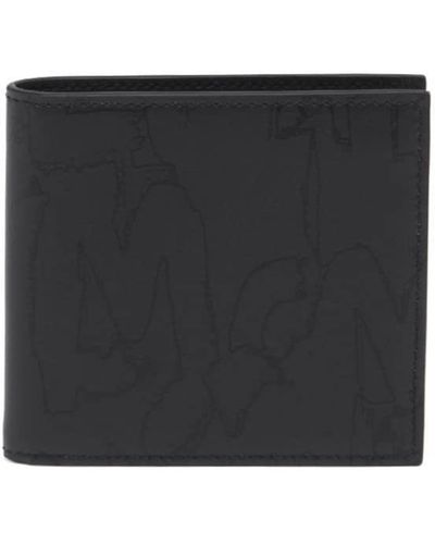 Alexander McQueen Graffiti Leather Bi-Fold Wallet - Black