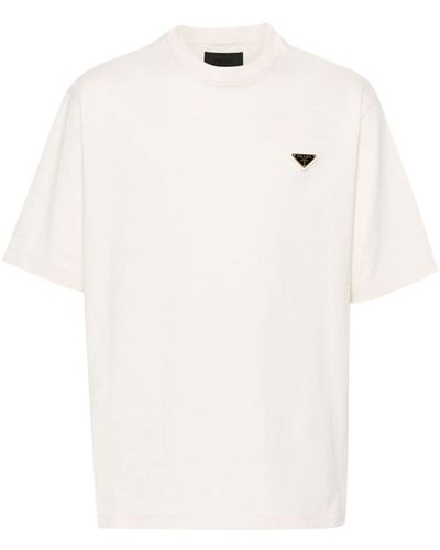 Prada Triangle-Logo Cotton T-Shirt - White