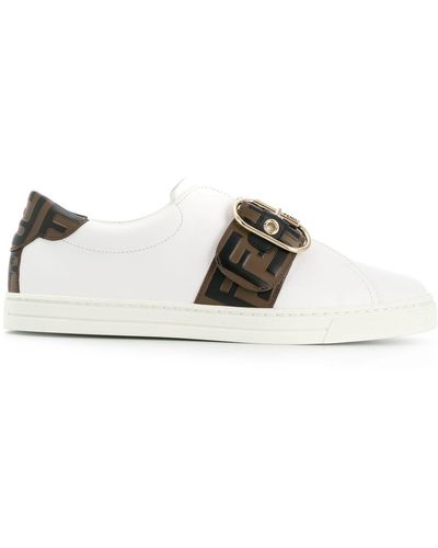 Fendi Ff Logo-strap Leather Sneakers - White