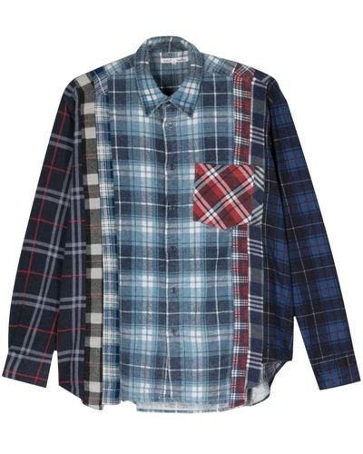 Needles Panelled-Design Flannel Shirt - Blue