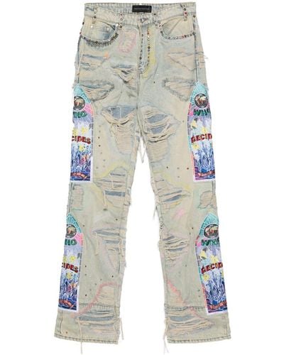 Who Decides War Embroidered Straight-Leg Jeans - Blue