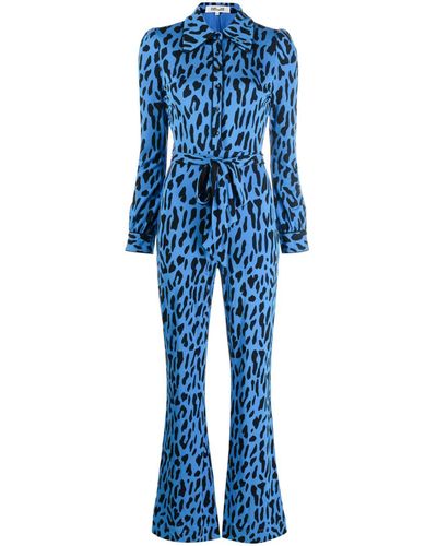 Diane von Furstenberg Milly Leopard-print Flared Jumpsuit - Blue