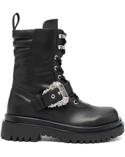 Versace Buckled Lace-up Combat Boots - Black