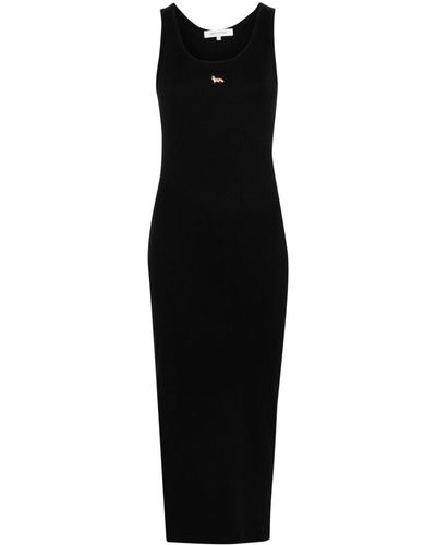 Maison Kitsuné Fox-Motif Ribbed Midi Dress - Black
