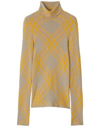 Burberry Checked Wool-Blend Jumper - Yellow
